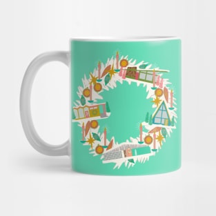 Mid Century Modern Miniature Houses Wreath Mug